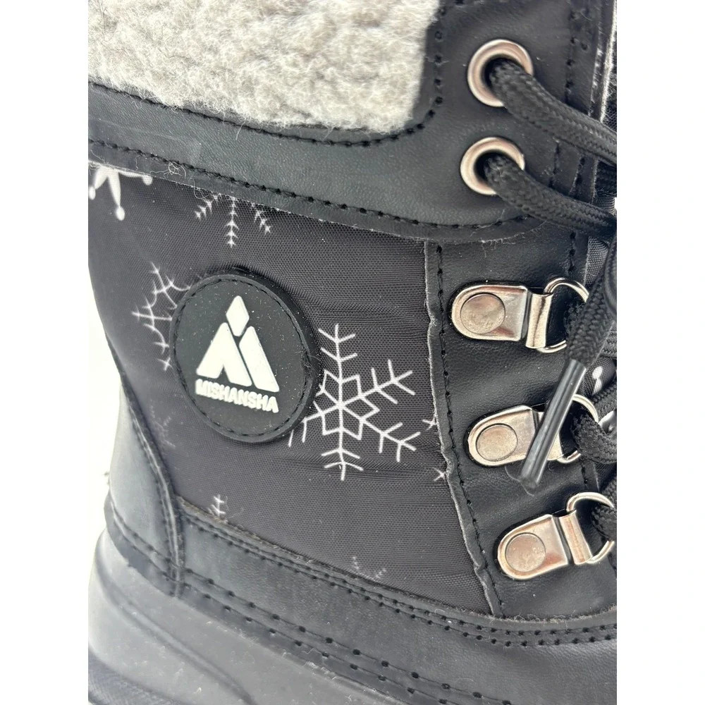 NEW Kids Snow Boots Black Faux Fur Lined Waterproof Winter Snow Shoe Toddler 10